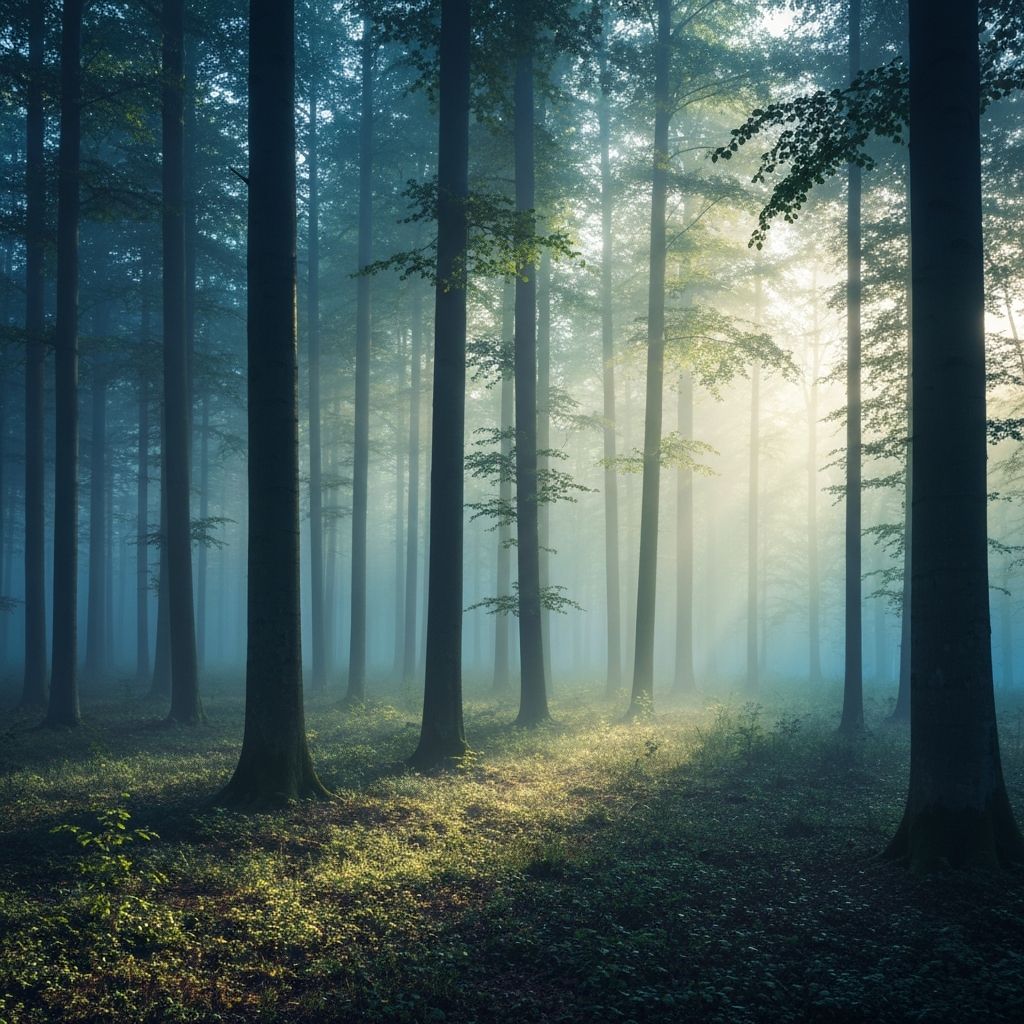 Pemandangan hutan yang tenang dan alami